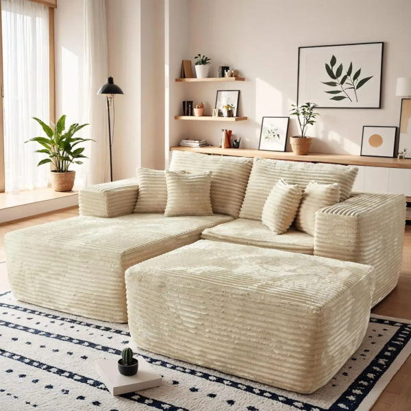 Deep Seat Plush Corduroy Sectional Couch Sofa